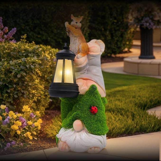 Lnzhauscia Garden Gnome Statues Decor with Solar Lights, Outdoor Decorations for Yard Porch Lawn Balcony Patio, Housewarming Gifts