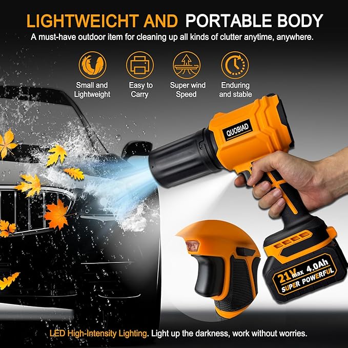 Leaf Blower Cordless with 2×21V Batteries, Turbo Jet Handheld Blower with Nozzle, Mini Leaf Blower Cordless, Variable Speed for Lawn Care, Patio, Car Drying, Snow & Dust Cleaning