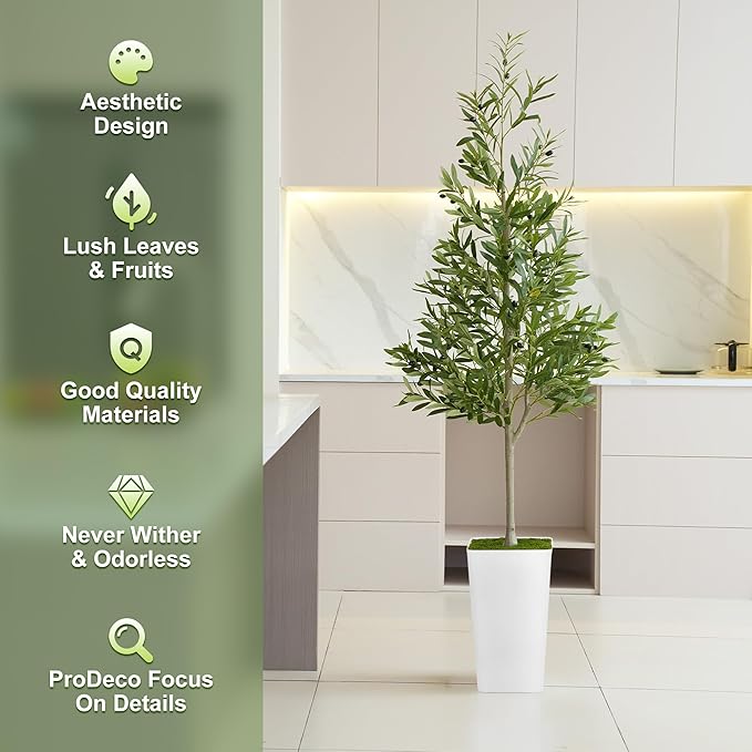 ProDeco Artificial Olive Tree 6ft - Realistic Tall Fake Plants for Office Living Room Bedroom Home Decor Indoor - Faux Floor Green Silk House Corner Large Potted Plants