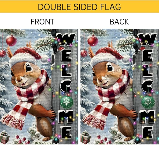 Christmas Garden Flag 28x40 inch The Nut Squirrel Welcome XMAS winter Garden Flags Yard Porch House Flag Double-Side For Home Outdoor Yard Patio Lawn Decor,Happy New Year merry Christmas banners for outside Decorations (RMQ-85, 28"X40")