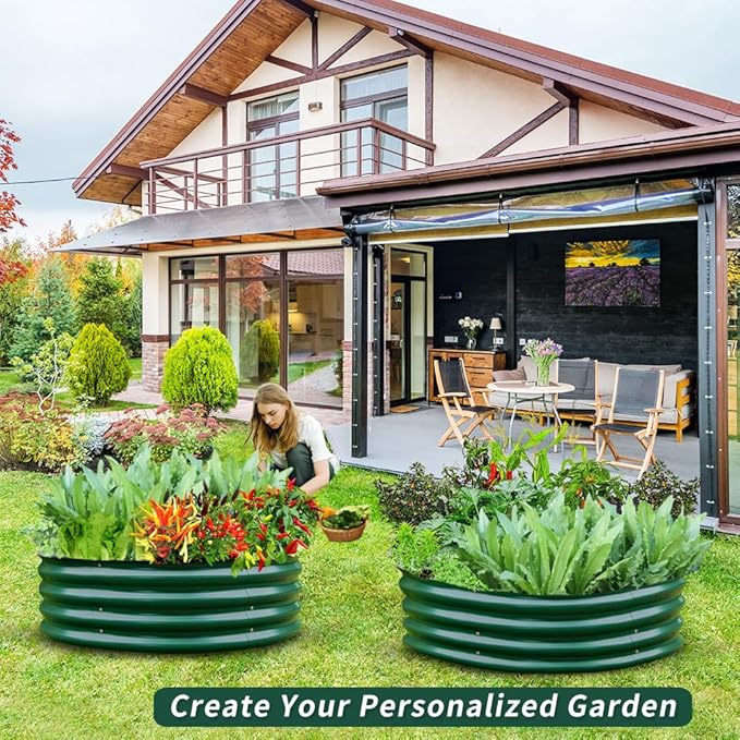 Galvanized Steel Raised Garden Bed, Large Outdoor Metal Planter Box Big Flower Plant pots for Patio Backyard Porch Deck Planting Flowers Vegetables and Herbs (Green, 3 ft)