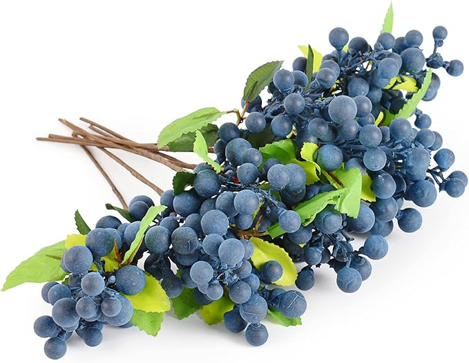 HUIANER Artificial Berries, 8 Pcs Simulation Christmas Flowers Lifelike Blueberry with Stems Fake Blueberries for Wedding DIY Bridal Bouquet Home Kitchen Party Decoration(Blue)