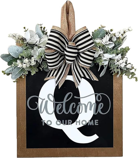 Last Name All Year Wreath, for Front Doors, Spring, Fall, 26 Last Name Letters All Year Round Wreaths, Suitable for Wedding Decorations, Home Porches, Farmhouses, Yards, Garden Decorations, Gifts (Q)