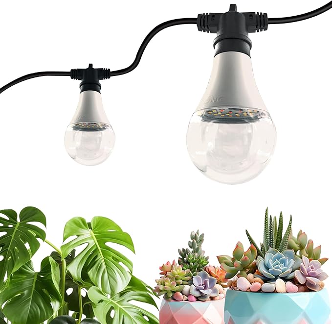 Grow Light Bulbs LED Growth Bulb A25 Full Spectrum String Plant Light Houseplant Growting Lamp Indoor Or Outdoor Waterproof Grow Lights (12 Lights and Cord)