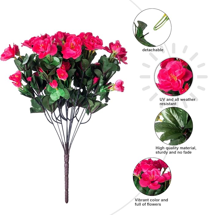 Ivydale Artificial Fake Camellia Flowers Plants for Outdoor Outside Spring Decoration, Faux Silk Hotpink Camellias UV Resistant Look Real for Planter Porch Patio Garden Yard, 3 Large Bundles
