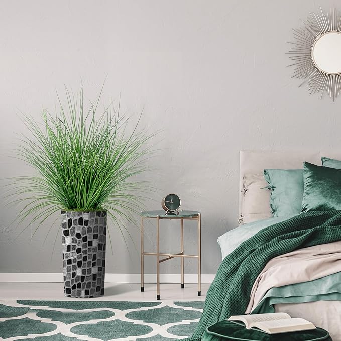 Artificial Tree in Modern Geometric Pattern Planter, Fake Onion Grass Silk Tree for Indoor and Outdoor Home Decoration - 55" Overall Tall (Plant Pot Plus Tree)