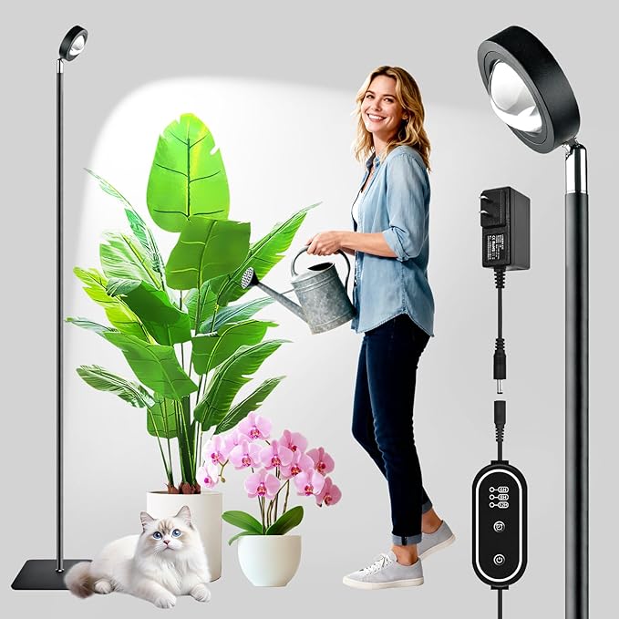 20W Full Spectrum Grow Light, 3000LM High PPFD&CRI COB LED Floor Lamp with 6/8/12H Timer, Adjustable Height (28"-83") & Angle, Grow Lights for Indoor Plants, Succulents & Flowers (6000K Daylight)
