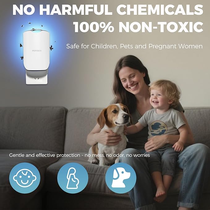 Fruit Fly Traps for Indoors, Flying Insect Trap Indoor Plug-in Gnat Traps for House, Mess-Free Mosquito Trap Bug Zapper Captures for Fruit Flies Uses Blue & UV Light with 5 Refills