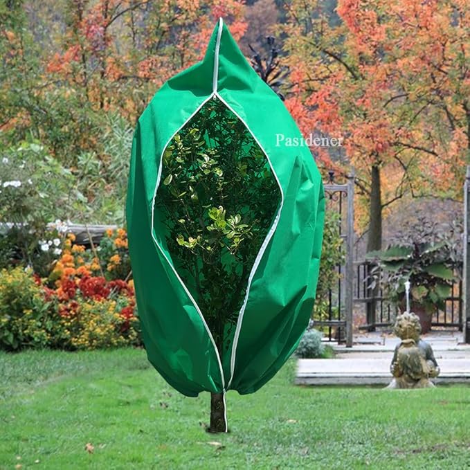 Pasidener Plant Covers Freeze Protection 2 Packs 75" X55" 2.2oz Tree Covers Frost Plant Covers Freeze Cloth for Outdoor Plants with Zipper Drawstring