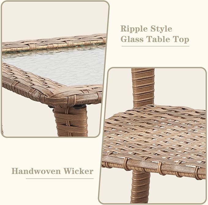 Belord Outdoor Coffee Table for Patio - 40 Inch Rattan Patio Coffee Table with 2-Layer Storage, Rectangular Tempered Glass Outdoor Wicker Table for Porch Balcony Deck Yellow