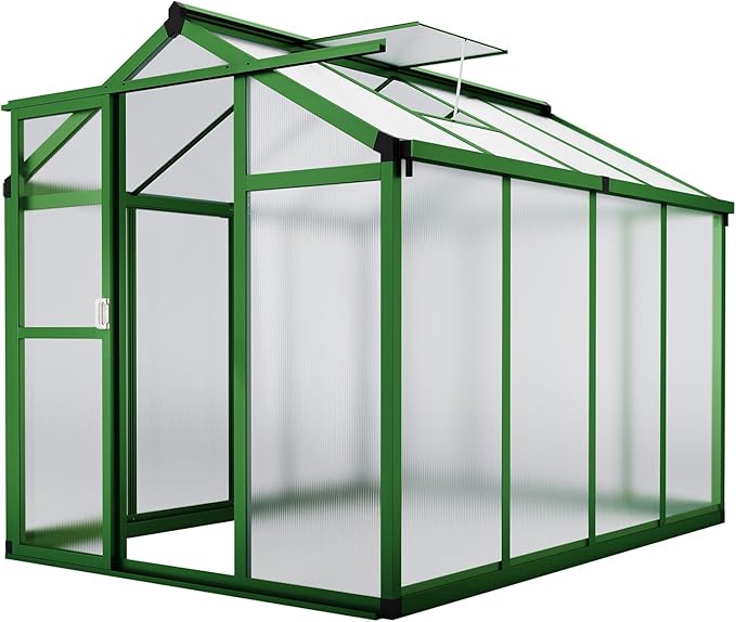 6x8 ft Greenhouse, Aluminum Frame & Polycarbonate Panel Greenhouse for Outdoors, Green House with Adjustable Roof Vent & Lockable Door, Durable Walk-in Green Houses for Backyard, Patio, Lawn