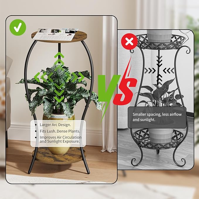 VYUOL Plant Stand Indoor,2 Tier Round Potted Holder Stand,Flower Pot Stand,Plant Supports Rack,Corner Plant Shelf for Planter Garden Balcony Patio Living Room