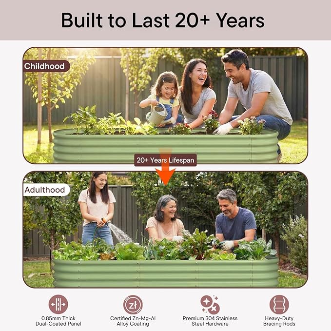 2-Pack Galvanized Raised Garden Bed 6x2x1ft - 12" Tall Metal Planter Box for Outdoor Plants, Vegetable, Herb with Durable Steel, Small Flower Bed for Balcony and Patio - Moss Green