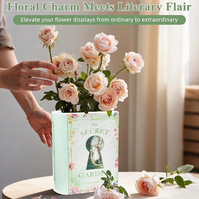 MYLARREN 3D Puzzle Vase for Adults Kids, 120 Pcs Puzzle Book Vase for Flowers, Arts and Crafts for Kids 4-6, Adults, Girls, Cute Unique Vases for Book Shelf Decor, Books Lover Gifts for Women(Secret)