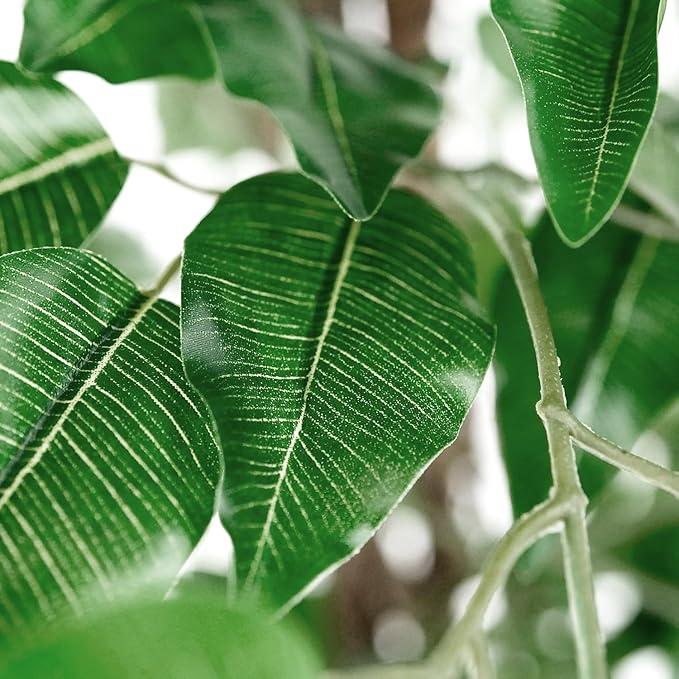 Artificial Tree in Modern Geometric Pattern Planter, Fake Ficus Silk Tree for Indoor and Outdoor Home Decoration - 75" Overall Tall (Plant Pot Plus Tree)