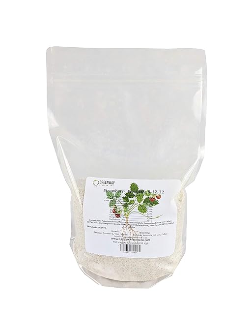 Greenway Biotech, Inc. Strawberry Fertilizer 8-12-32 Powder - Water Soluble with Chelated Micronutrients for Strawberries Blueberries Raspberries - Sweeter Larger Fruit - Hydroponics & Soil - 2 LB