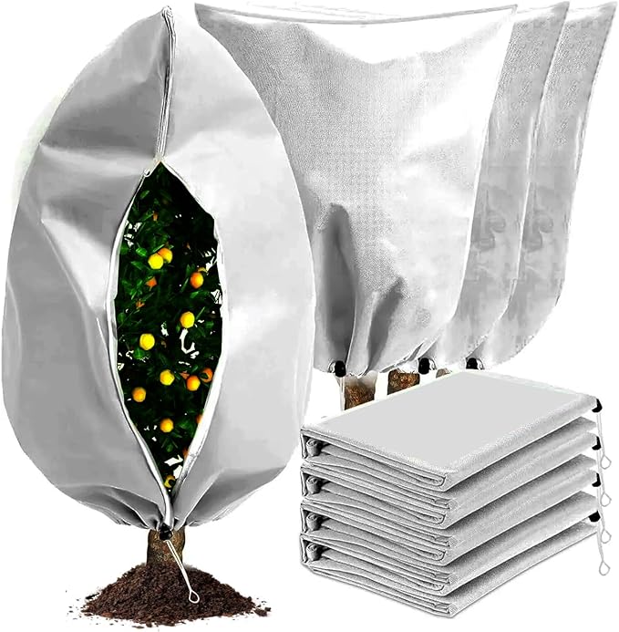 4 Pack Winter Plant Covers Freeze Protection, 47 "x 31" Thickened Frost Blankets for Outdoor Plants, Fruit Trees, Shrubs & Potted Plants | Reusable Cloth Plant Covers Jacket with Drawstring-White
