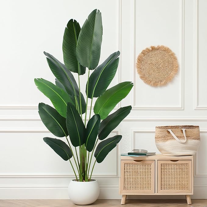Artificial Bird of Paradise Plant 6 Ft Tall Fake Banana Leaf Plant for Indoors and Outdoors,Faux Palm Tree with Plastic Pot for Office and Home Decor,L1802PCS