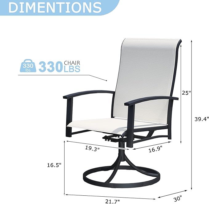 Outdoor Swivel Dining Chair Set of 4, All Weather Patio Dining Chair with Textilene High Back and Metal Frame for Backyard, Lawn Garde and Deck, Oyster Beige