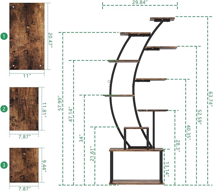 ROOMTEC Plant Stand Indoor with Grow Lights, 9 Tiered Indoor Plant Stand, 63" Metal Plant Shelf, Tall Plant Stands Indoor Multiple Stands for Living Room, Patio, 2PCS