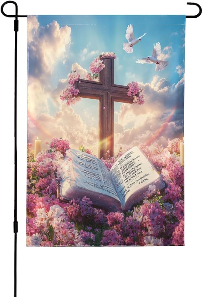 Easter Book Garden Flag 12x18 Inch Double Sided All-Weather Polyester Outdoor Flag For Patio Lawn Yard And Garden Welcome Decor