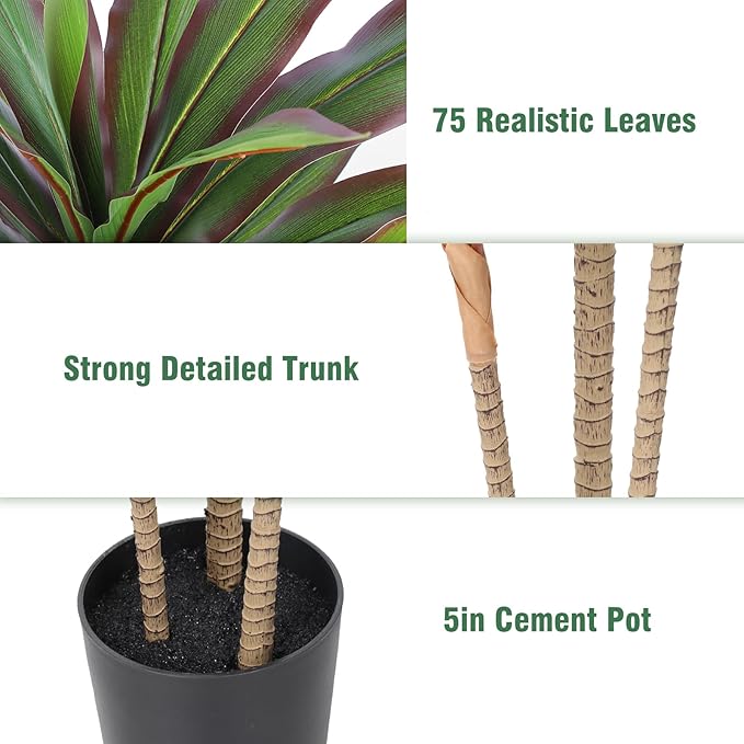 FLOWORLD Dracaena Artificial Plant 4ft Red Yucca Silk Tree Faux Plants Indoor Tall Fake House Floor Plants Realistic Artificial Trees for Home Office Decor Indoor Outdoor Housewarming Gift