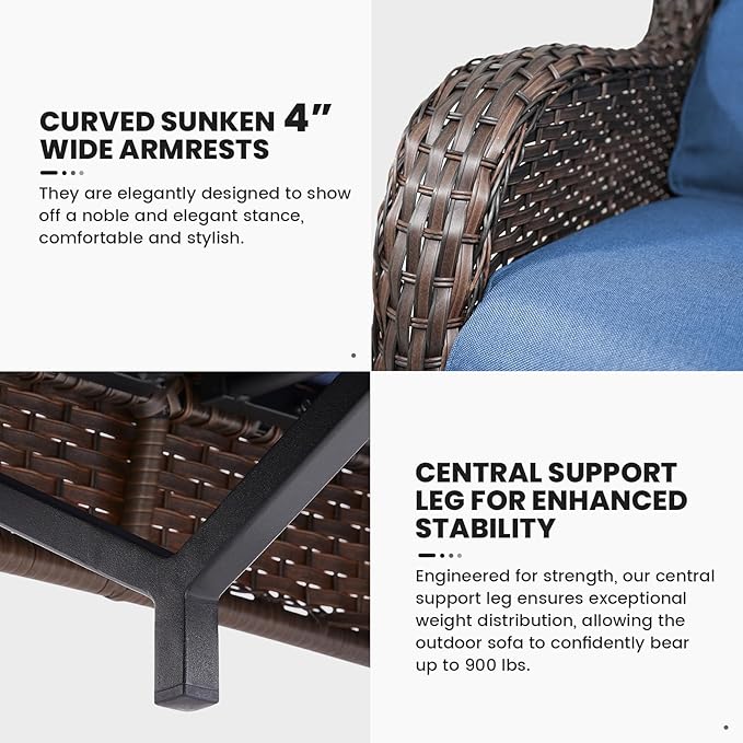 Belord Outdoor Wicker Furniture 5 Pieces Patio Furniture Sofa Set Patio Wicker Chairs with Ottomans Conversation Set for Porch Garden Deck Balcony Poolside