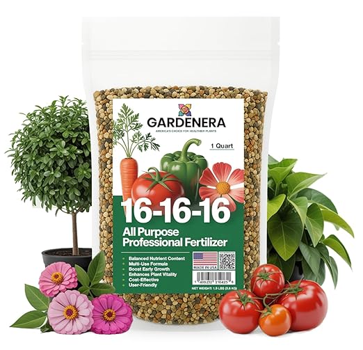 Gardenera 16-16-16 Premium All Purpose Professional Fertilizer - Lawn, Flower, Tree, Shrub & Vegetable Fertilizer (1 Quart)