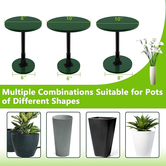 Adjustable Height Plant Risers for Inside Pots, 12-21" Planter Inserts for Large Pots, Planter Lift Insert for Tall Square Round Taper Planters (6" 8" 10" Base or Top)
