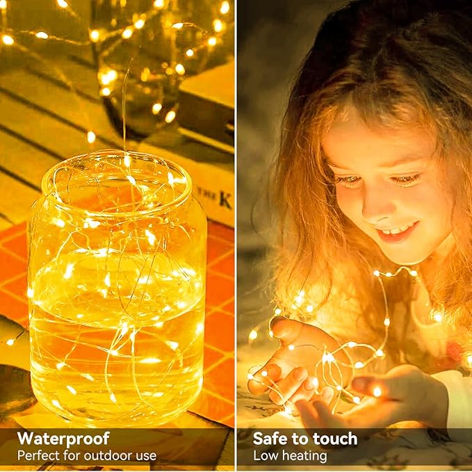 litogo 50 Pack Battery Operated 7ft 20 LED Fairy Lights, Waterproof Silver Wire Mini Lights for Mason Jars, DIY Wedding Party Christmas Bedroom, Warm White
