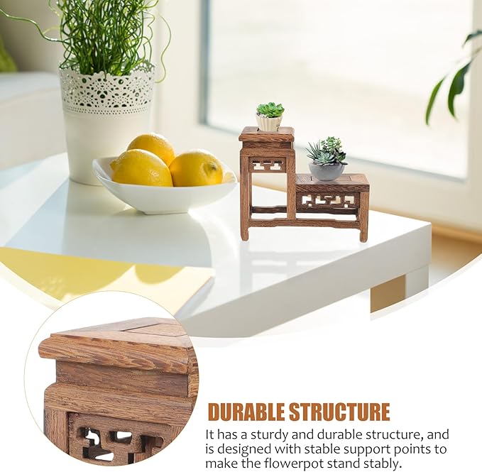 DOITOOL Wooden Plant Stand Indoor 2 Tier Wood Plant Shelf Wooden Planter Risers Flower Stand Vintage Display Planter Display Figurine Display Base for Home Garden