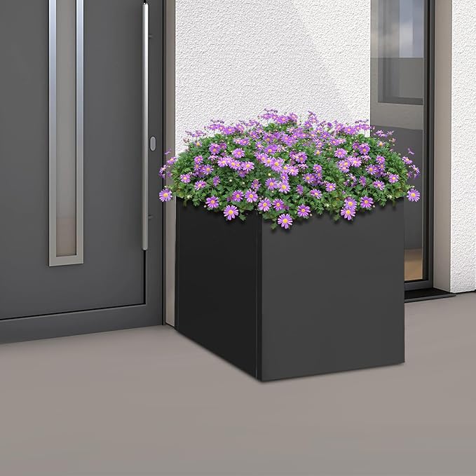 16~32inch Steel Planter Square Outdoor Planters Box Indoor Metal Large Planters Cube, Heavy Duty Flower Pot Modern for Commercial Residential Home Garden Porch Hotel Patio (Black, 20×20×20in)