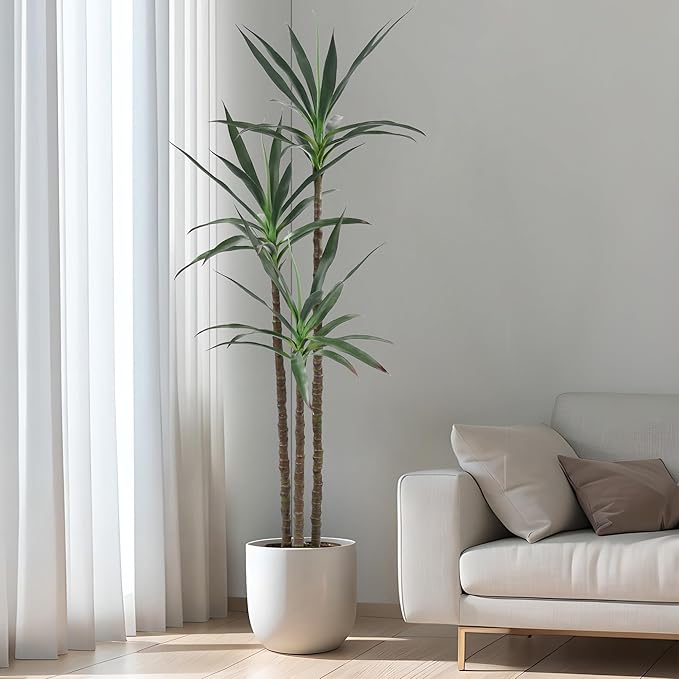 Artificial Tree 6ft Faux Agave Plant with 45 Leaves and 3 Realistic Trunks,Fake Floor Potted Artificial Tall Plants for Home Office Garden Decor Indoor (6Feet,1Pack)