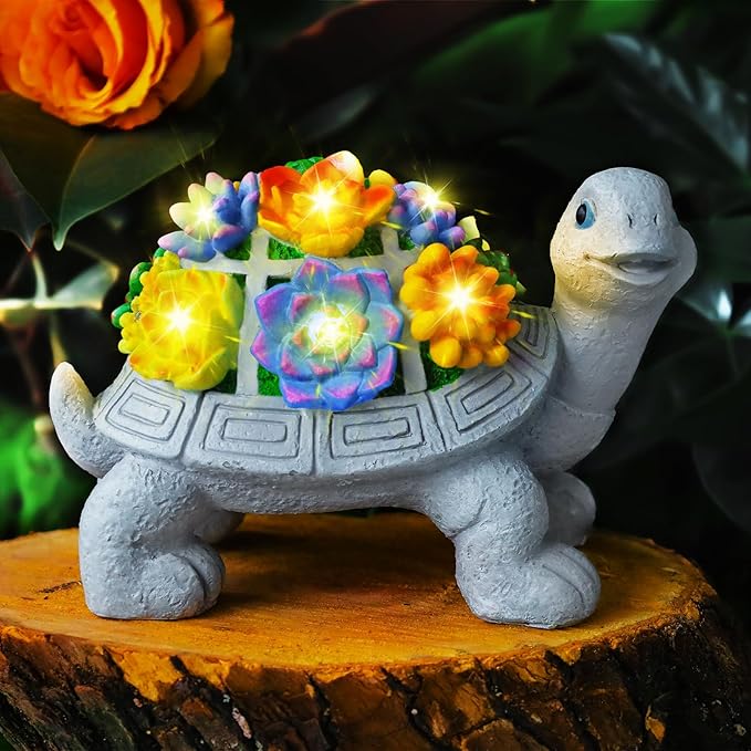 Solar Turtle Statues for Garden Decor, Outdoor Sculptures for Clearance Lights for Outside Lawn Ornaments Porch Patio Balcony Yard Home - Birthday Mother’s Day Easter Gifts for Mom Grandma Women