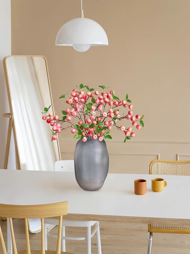 Forlaoers Like Natural 8Pcs 21.6 Inch Pink Faux Berries Fake Berry Branches Artificial Flowers for Home Decor Christmas Decorations Bathroom Wedding Table Centerpieces Vase Fillers