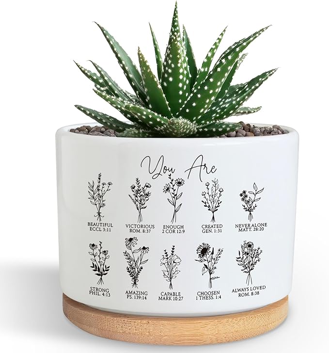 PZJIEAN You are Beautiful Succulent Plant Pot, Cute 3.5 Inch Ceramic Pot, Inspirational Christian Desk Windowsill Pots for Small Plants, Cactus Gifts Plant, Religious Planter (No Plants)