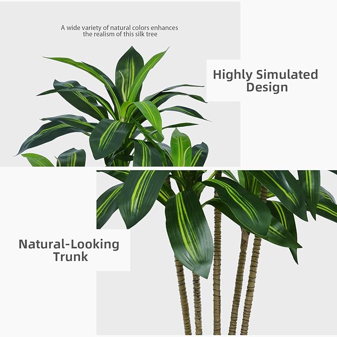 ASTIDY Artificial Dracaena Tree 5FT - Faux Tree with White Tall Planter - Fake Tropical Yucca Floor Plant in Pot - Artificial Silk Tree for Home Office Living Room Decor Indoor