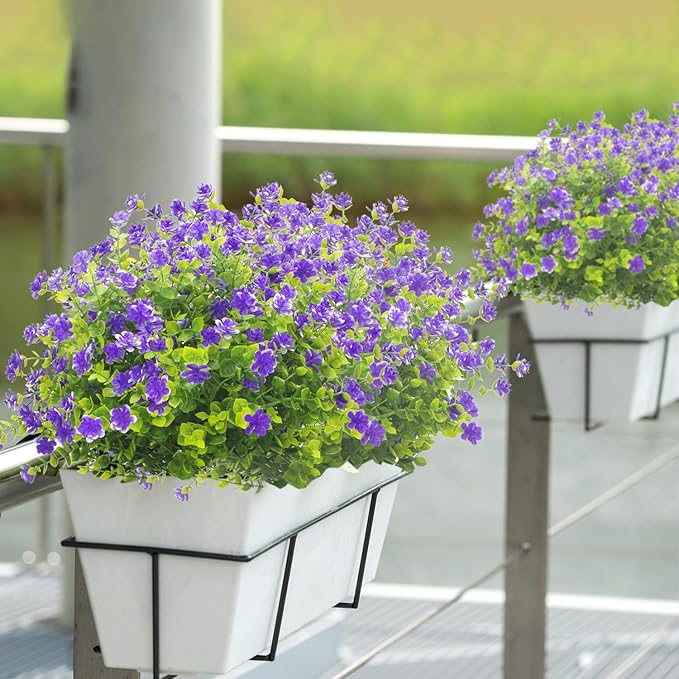 Grunyia 20 Bundles Artificial Flowers UV Resistant Fake Flowers No Fade Faux Plants Garden Porch Window Box Decorating (Blue)