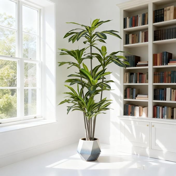 Artificial Dracaena Tree 6FT - Fake Tree with Black Planter - Faux Yucca Tall Fake Floor Plant in Pot - Artificial Plant for Home Office Living Room Decor Indoor