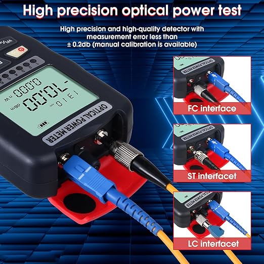 Duogalia Fiber Optic Tester Portable Fiber Light Meter FC/SC/ST Universal Interface Fiber Tester Built-in 15Km Visual Fault Locator (OPM&VFL) with 1pc FC to LC Adapter