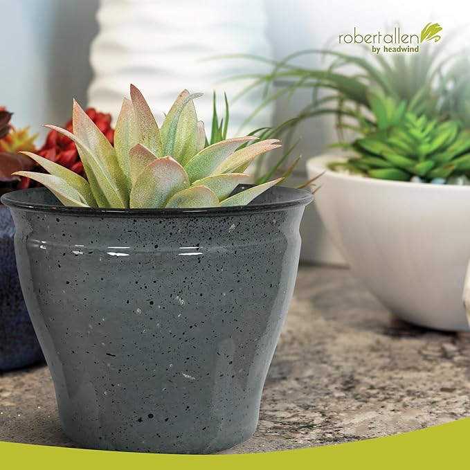 Headwind Riverside Collection – 10" Calcite Grey Glazed Decorative Plant Pots Indoor with Drainage & Outdoor - Modern Flower Pot Weather-Resistant Lightweight Planter by Robert Allen