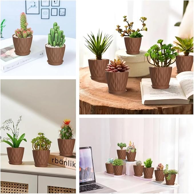 zople 16 Pack 4 Inch Plastic Planter Pots with Tray, Heavy Duty Indoor Outdoor Planter Pots with 48 Drainage Holes for Herbs, Succulents, Seedlings, Flowers Durable and Lightweight Pottery red