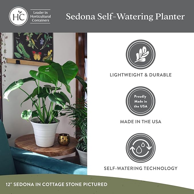 The HC Companies 9 Inch Sedona Round Self Watering Planter Pots, Lightweight UV-Resistant Plastic Indoor & Outdoor Planters, 4-Pack Flower Pots for Garden & Home Decor, Wild Red