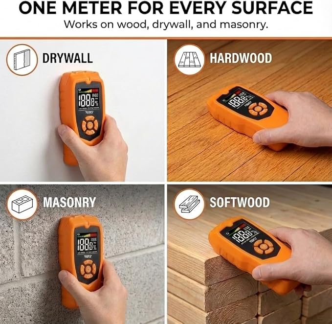 Mutt Tools Pinless Moisture Meter for Drywall – Non-Destructive Wood Moisture Meter for Walls, Wood and Masonry – Detects up to 2 Inches Below the Surface