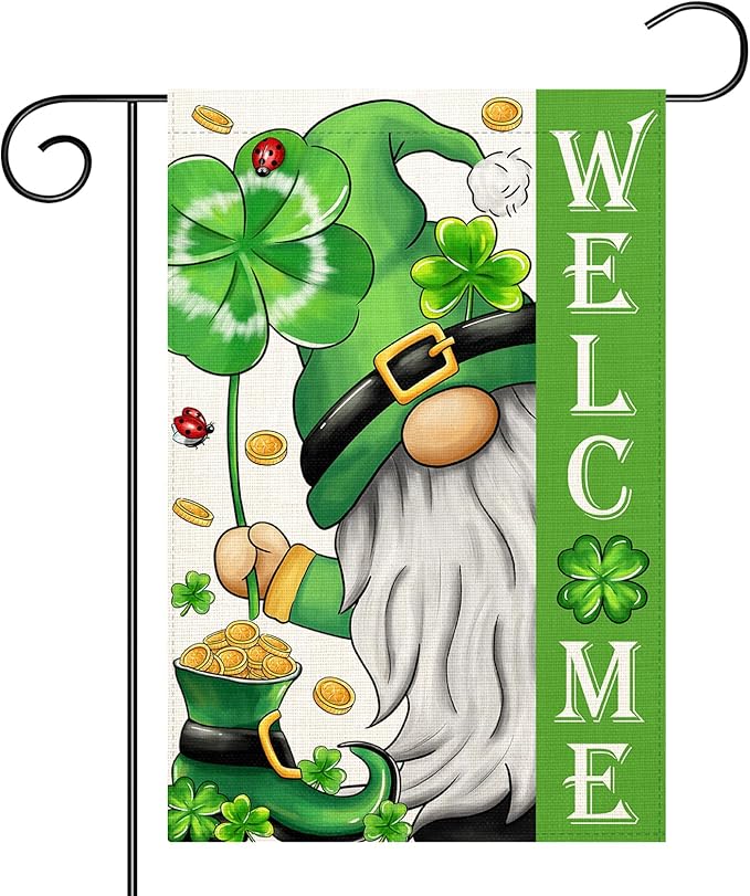 St Patricks Day Gnome Garden Flag 12×18 Inch Double Sided Vertical Farmhouse Yard Outdoor Holiday Yard Lawn Garden Banner (St Patricks Day Garden Flag)