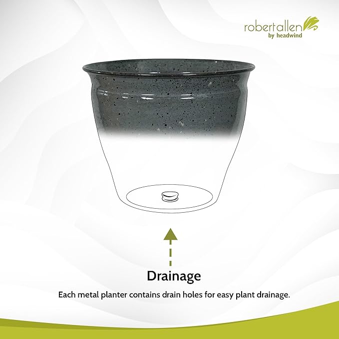 Headwind Riverside Collection – 10" Calcite Grey Glazed Decorative Plant Pots Indoor with Drainage & Outdoor - Modern Flower Pot Weather-Resistant Lightweight Planter by Robert Allen