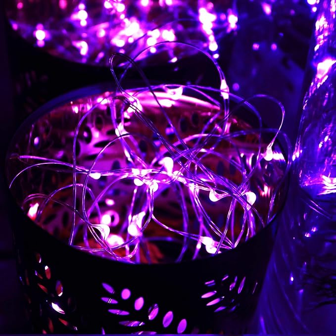 OakHaomie 6 Pack Fairy Lights Battery Operated No Remote LED Starry String Lights 30 Micro Starry LEDs on 10ft Copper Wire Light for DIY Wedding Centerpiece Table Decorations (Purple)