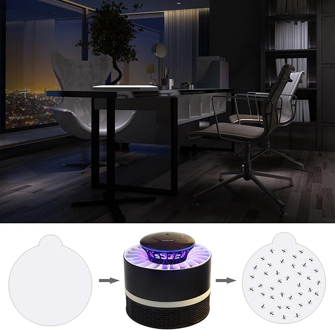 48 Pack Insect Trap Refillable Glue Boards Round Sticky Fruit Fly Trap Mosquito Fly Killer Pest Control Traps for Mosquitoes Fruit Flies Gnats Moths Fits Most Models Indoor Outdoor Lamp