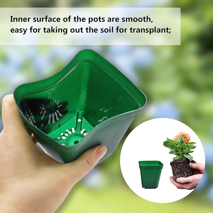 RooTrimmer Square Nursery Seedling Pot 3.5 Inches 90 Pcs, Small Nursery Pot Plastic Thick and Sturdy Seed Start Germination Pot for Plant Propagation and Seeding(Green,3.54 Inches, 90Pcs)