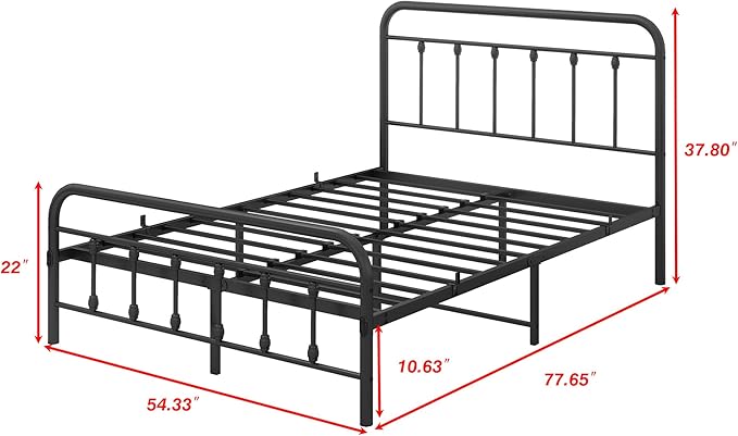 DUMEE Metal Full Size Bed Frame Platform with Vintage Headboard and Footboard Sturdy Premium Steel Slat Support No Box Spring Needed, Textured Black